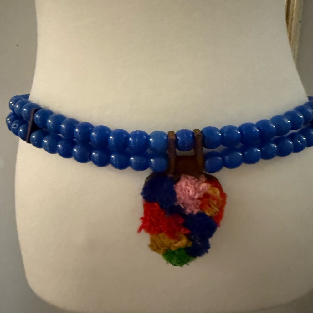 Unisex Vintage Leather and Beaded Belt Motif in back so cool Hippee 1960s!